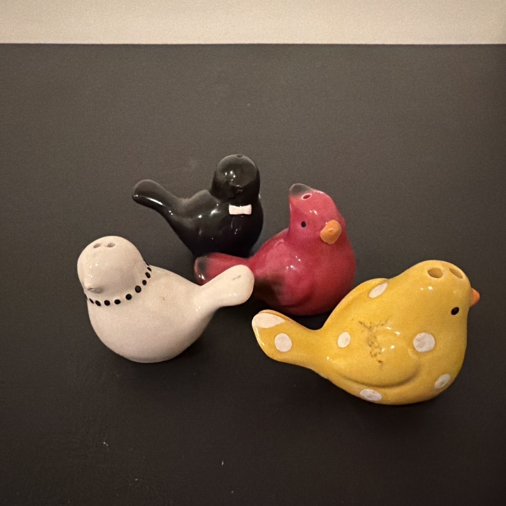 Vintage Bird Salt and Pepper Shakers High Shine Polished Rare Lot of 4